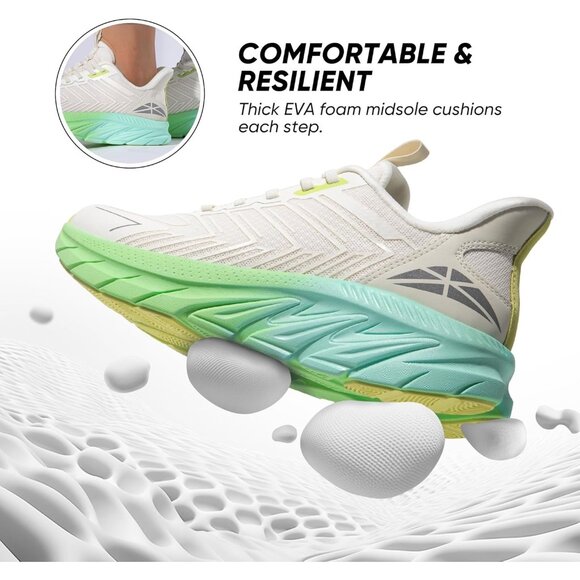 Women's Beige Green Walking Shoes Comfort Breathable Non-Slip Gym Sneaker - Picture 3 of 8